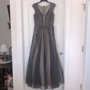 Xscape grey & Nude lace Formal Dress 10 NWT